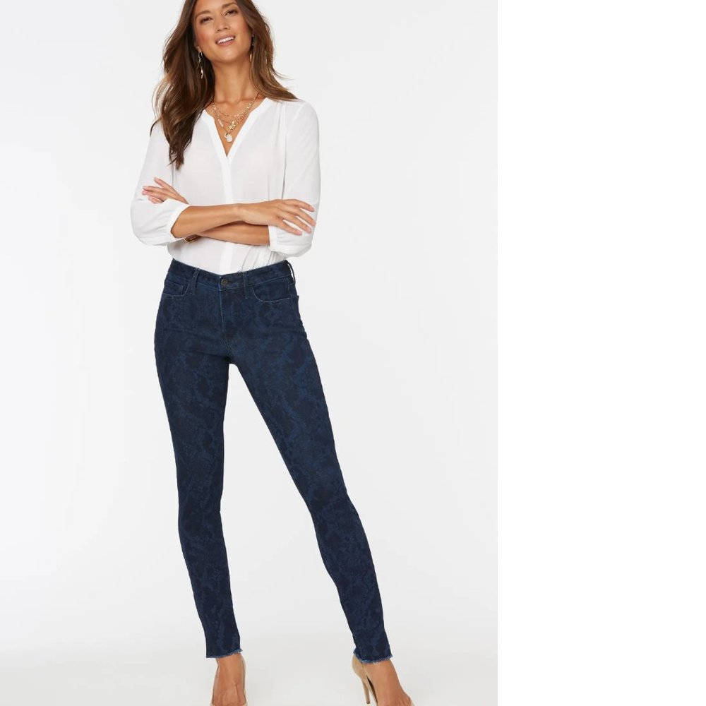 NYJD Ami Skinny High Rise Snake Print Jeans with Ankle Slit - Size 4 - NWT